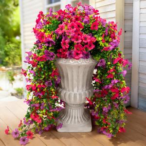 Artificial Hanging Flowers for Outdoors Faux Plants, 2PCS Artificial Outdoor Flowers for Spring Decor, UV Resistan Realistic Daisy Fake Hanging Plants for Indoor Planter Garden(Rose Red & Red Lotus)