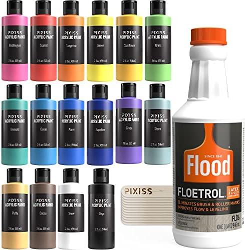 Floetrol For Acrylic Paint Pouring Kit, Flotrol Acrylic Pour Medium Additive, 16 Acrylic Pouring Paints, 20 Pixiss Wood Mixing Sticks