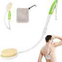 Back Scrubber Bath Brush for Shower Curved Long Handle, Foldable Handled Shower Body Brush Whith Absorbent Microfiber Bag Can Quickly Dry Your Back