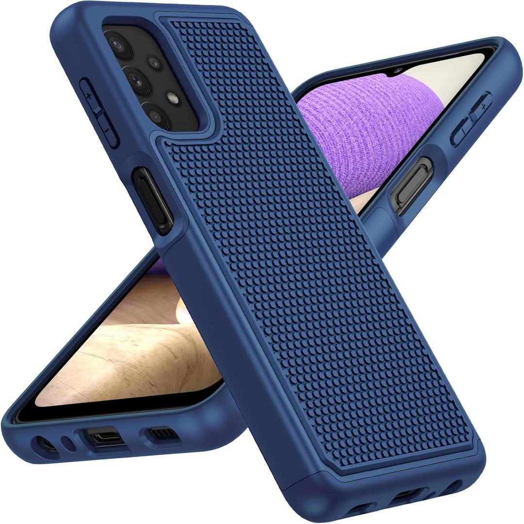JXVM for Galaxy A32-5G Phone Case: Samsung A32 5G Military Grade Drop Protection, 14ft Drop Tested, Screen Protector Included, Anti-Slip Textured, TPU+PC Dual Layer Shockproof Cover (Navy Blue)