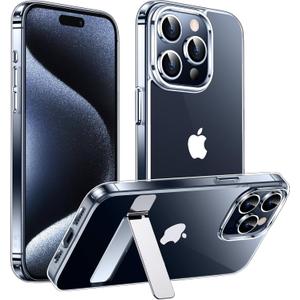 Temdan Designed for iPhone 15 Pro Max Case Clear with Kickstand,[Anti-Yellowing][Military-Grade Drop Protection] Slim Thin Shockproof Protective Cover Phone Case for iPhone 15 Pro Max Case 6.7 inch