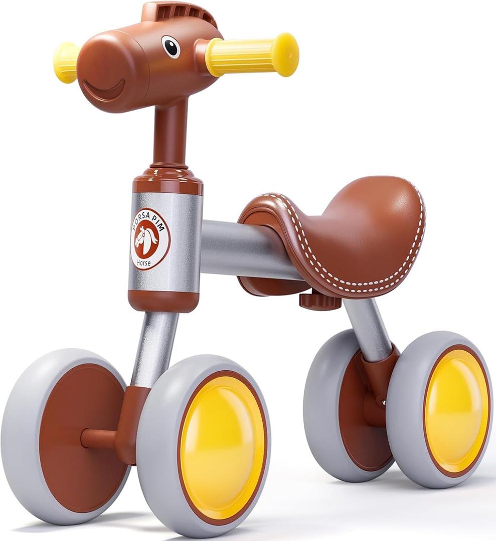 PerKidern Baby Balance Bike for 1-2 Year Old Boy Girl, Balance Bike for 12-24 Months 4 Wheels Toddler Balance Bike, Baby Bike 1+ Years Toy First Birthday Gifts (brown)