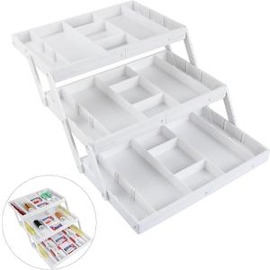 multi level smart drawer organizer, 3-Tier Expandable Multi-Level Folding Smart Drawer for Makeup, Jewelry,Desk Organizer,Office Supplies