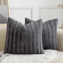 Pack of 2 Faux Fur Throw Pillow Covers 18x18 Inch Striped Decorative Soft Plush Couch Pillow Case Home Decor for Bed, Sofa, Living Room Darkgrey