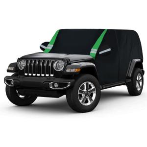 Car Cover Compatible with Jeep Wrangler Waterproof 4 Door Custom Fits for TJ YJ CJ JK JL, Outdoor Half Exterior Sun Rain Snow Dust UV Protection with Trunk Zipper