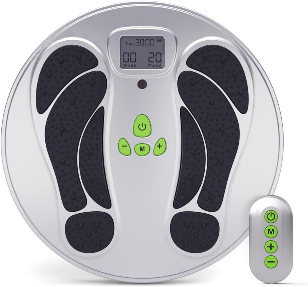 FDA Cleared - EMS Foot Massager for Neuropathy & Pain Relief, TENS Unit Foot Leg Stimulator for Circulation & Muscle Relaxation, Electric Feet Massager for Neuropathy, Gifts for Family Dad Mun Elder (Silver)