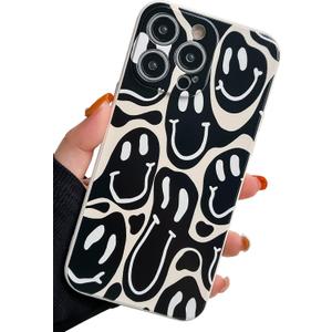 KERZZIL Cute Funny Face Phone Case Compatible with iPhone 14 Pro Max,Liquid Silicone Girly Cases,Cartoon Grimace Soft Gel Rubber Full-Body Protective Microfiber Lining Shockproof Cover(Black)