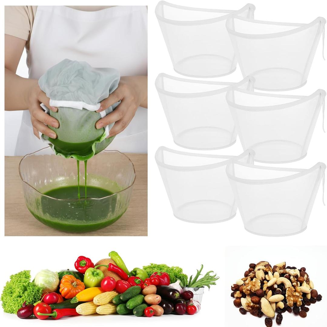 6Pcs Cheesecloth for Straining Juice, Reusable Cooking Oil Filter, Bowl-Shaped Cheese Cloths, Fine Mesh Multi-purpose Food Filter Bags, Suitable for Nut Milk, Juice, Dumpling Fillings(M)