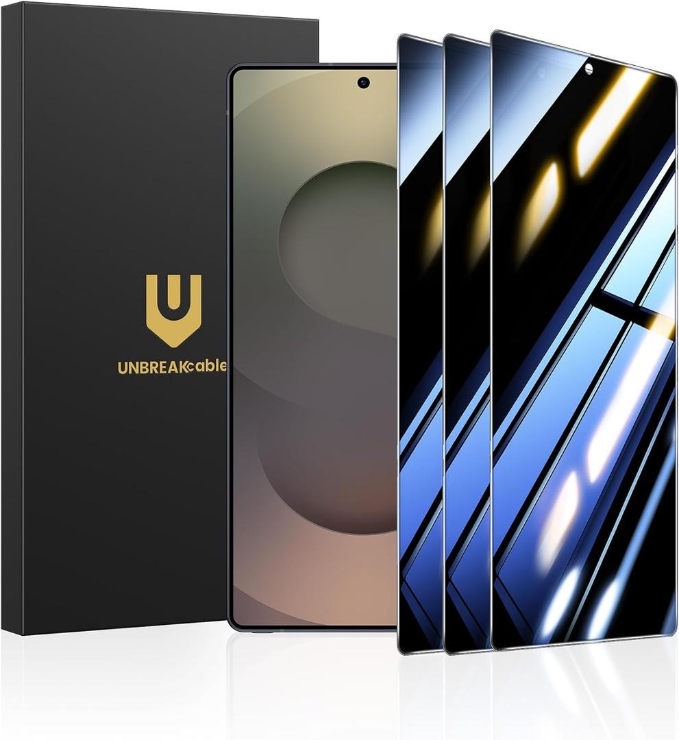 UNBREAKable Privacy Screen Protector, Shatterproof 9H Tempered Glass for Samsung S25 Ultra [True 28 Anti-Spy] [Easy Installation] [Fingerprint & Face ID Unlock] for Public Transport & Office-3 Pack