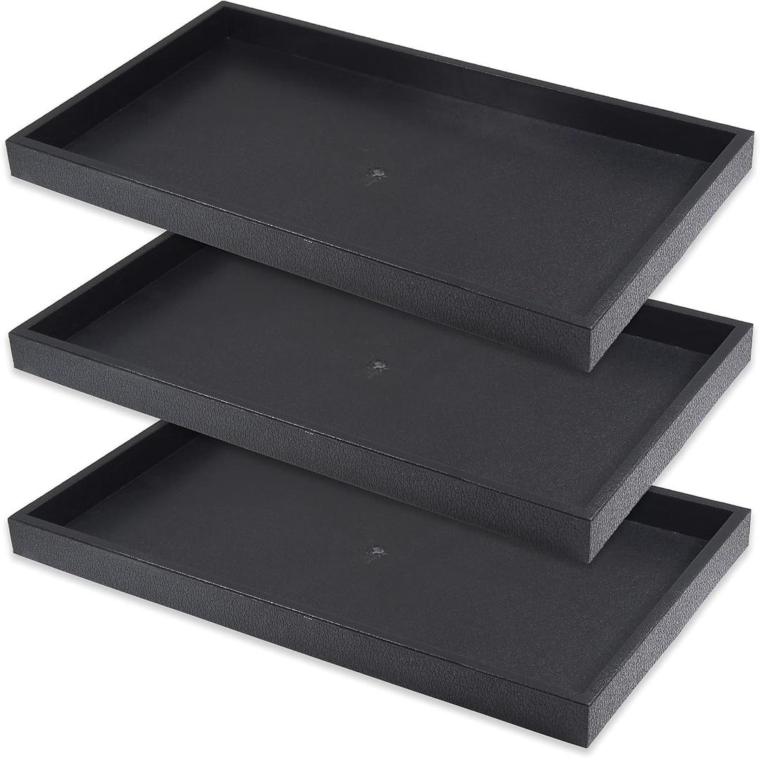 CuteBox Company 3pc Black Plastic Tray (14.75 x 8.25 x 1) with 20 Compartment Black Flocked Tray Insert for Jewelry Storage, Organization, Merchandise, Display