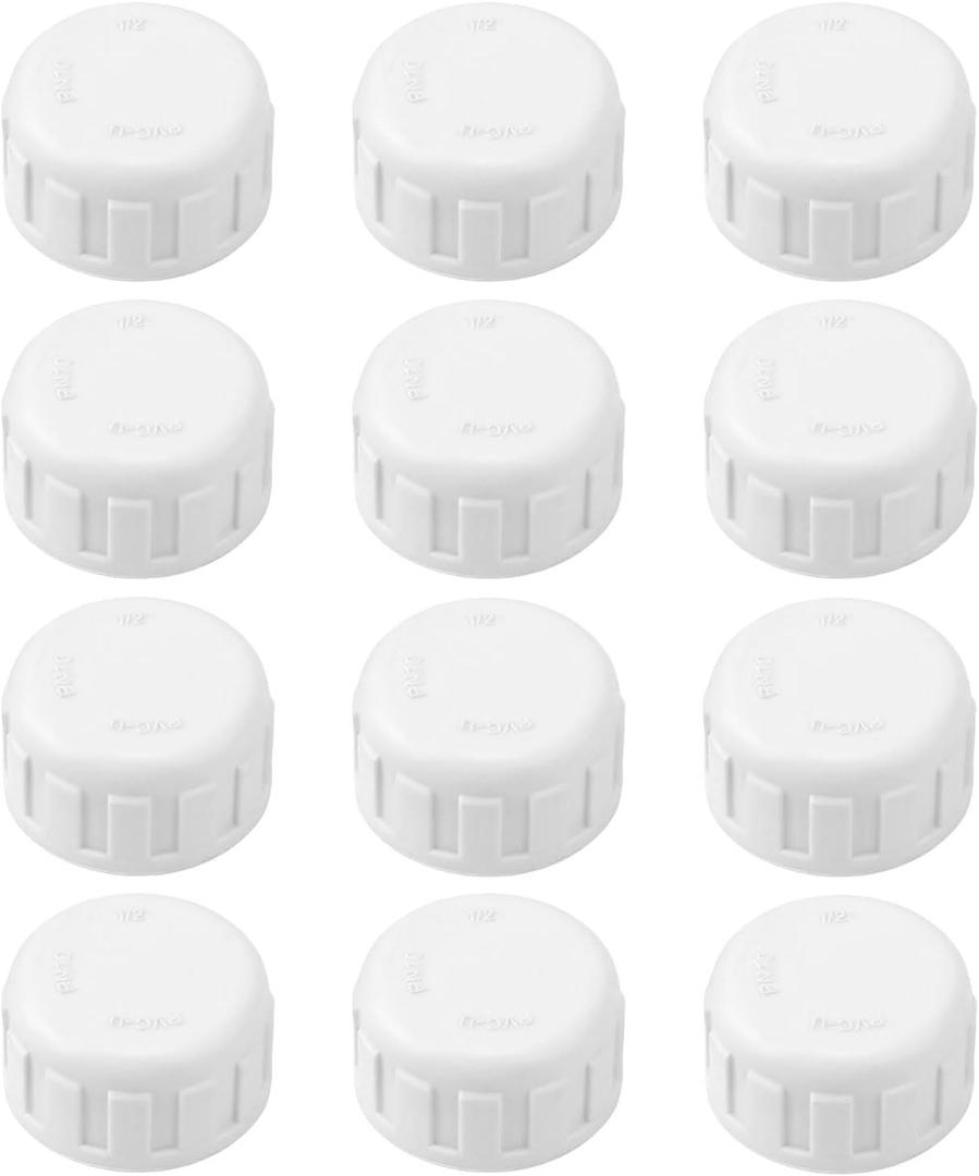 2 x 12pcs 1/2 Inch PVC Pipe Fitting End Female Thread Cap Plug Adapters, PVC Cap for Plumbing DIY Projects Pipe Repair & Irrigation Systems, BSPT Connection (White)