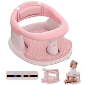 Baby Bath Seat-for Babies 6 Months & up with Temperature Alert+Soft Cushion+Suction, Toddler Bath Seat for Baby, Sitting Up with Baby Bathtub Seat, Pink