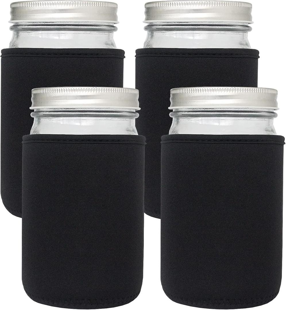 32oz Wide Mouth Mason Jar Sleeve, 4 Pcs Insulated Cozy Neoprene Canning Cover fits 24oz and 32oz Regular Mouth Mason jars(Black)