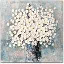Waowumar Flowers Canvas Wall Art Blue and White Blossom Pictures Contemporary Palette Knife Floral Textured Painting for Bedroom Living Room Decor