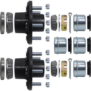 iBroPrat 2 Sets 3500lb Trailer Hub Kit 5 Bolt 4.5, Trailer Axle Kit for 3500 lb 5 Lug Diameter 6.34" Trailer Hub with L44649(I.D 1-1/16'') L68149(I.D 1-3/8'') Bearing Extra Dust Cap and Rubber Plug