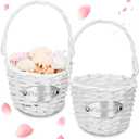 Set of 2 Flower Girl Basket with Handle for Wedding White Wicker Baskets for Flower Girl Wedding Party Picnic Garden Handwoven Decoration