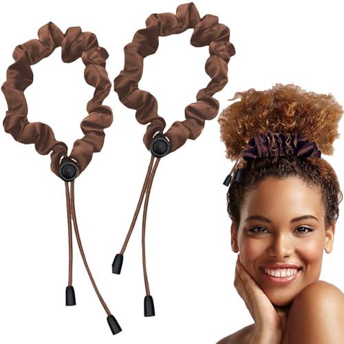 2Pcs Adjustable Satin Hair Ties for Afro Puff, Dark Brown Hair Scrunchies, Adjustable Ponytails Holder Tie, Satin Extra Length Scrunchies, Reusable Accessories for Thick & Nature Style