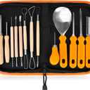 Halloween Pumpkin Carving Tools,Jack-O-Lanterns 13 Piece Professional pumpkin cutting carving supplies tools Kit stainless steel lengthening and thickening with Handbag (White)