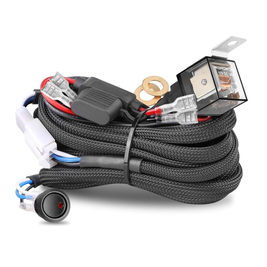 Wiring Harness 2 Lead, Nirider 12V 40A Rocker Switch Relay Fuse Nylon Wiring Harness Kit for LED Light Bars Fog Lights Work Lights Driving Lights Offroad LED Pods Wire Kit for Truck UTV ATV Boat