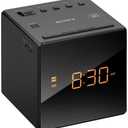 Sony Compact AM/FM Alarm Clock Radio Battery Back-Up, Adjustable Brightness Control, Programmable Sleep Timer, Daylights Savings Time Adjustment, Black Finish