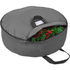 Primode Heavy Duty Wreath Storage Bag Garland Wreaths Container with Handles - Durable 600D Oxford Polyester Material Xmas Holiday Wreaths Storage Holder (30", Gray)