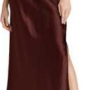 ATHX Women's Satin Long Skirt Dressy 2024 Summer High Waisted Silk A Line Split Elegant Maxi Skirts (Coffee) XL