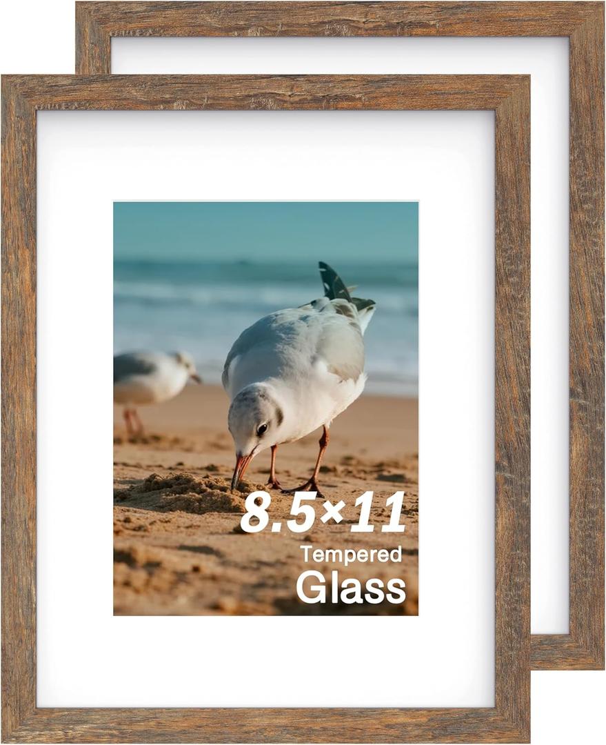 An&He 8.5x11 Picture Frame Set of 2, Brown Wood Grain Photo Frame for Wall Mounting or Tabletop Display