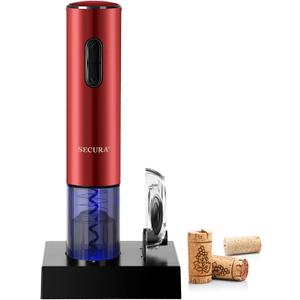 Secura Electric Wine Opener, Automatic Electric Wine Bottle Corkscrew Opener with Foil Cutter, Rechargeable (Red)