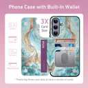 Goodon for Samsung Galaxy S24 Plus Case Wallet - Flip Folio Leather Cover with Trendy Floral Design, 3 Card Slots & Kickstand Function, Protective Phone Case for Women and Girls - Teal Gold Marble