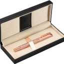 Rollerball Pen Liquid Ink Pens for Women Luxury Box Gel Pen Black Ink Fancy Pen Refillable for Executive, Office, Professional, Birthday Gift G5 (Rose Gold)
