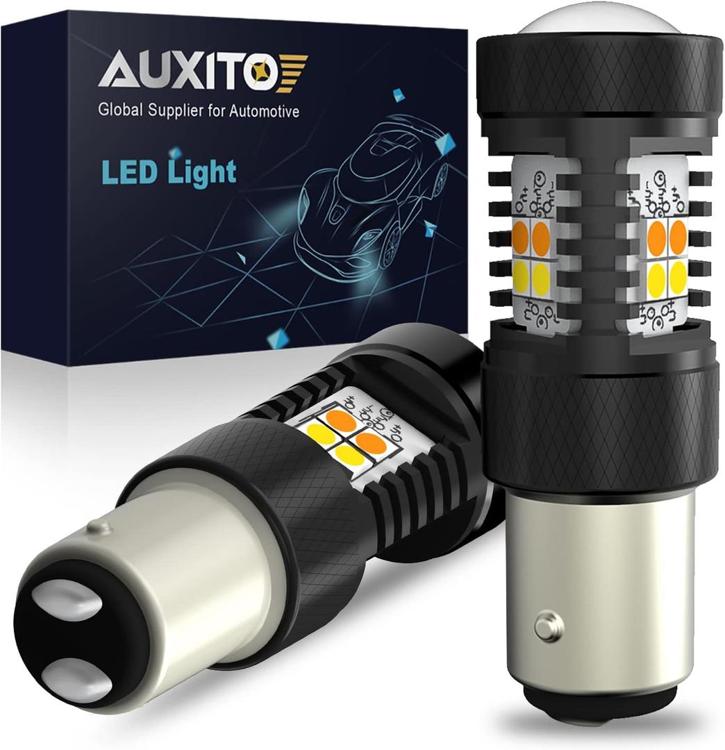 AUXITO 1157 Switchback LED Turn Signal Light Bulbs 2057 2357 7528 BAY15D P21/5W White/Amber Dual Color 3030SMD Chipsets with Projector for Turn Signal Blinker Parking Daytime Running Lights