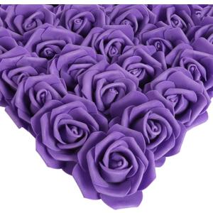 IPOPU Artificial Roses Flowers Heads, 100Pcs Stemless Foam Roses Heads Bulk 3in Fake Flowers for Crafts, Wall Decorations, DIY Wedding Bouquets, Bridal Shower, Party Home Decoration(Dark Purple)