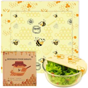 2 PCS Reusable Beeswax Wraps 14 x 13 Inch & 11 x 10 Inch Beeswax Sandwich Wraps for Food Eco-Friendly Sustainable Food Storage Wraps