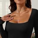 Women's Sexy Square Neck Bodice Dresses Long Sleeve Side Slit A-Line Mini Dress Cocktail Party Club Dress (Black)