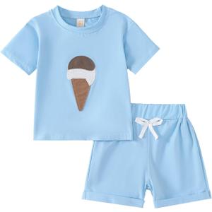 Toddler Baby Girls Clothes Short Sleeves T-Shirt Tops + Shorts Cute Summer Outfits Set (Blue)