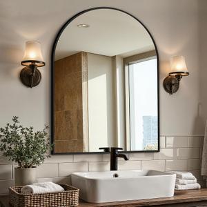 Vanity Bathroom Mirror for Wall, 40"x30" Arched Bathroom Mirror for Over Sink, Arched Metal Frame for Bedroom, Living Room, Entryway, Hanging or Leaning, Black