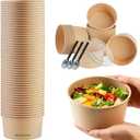 25 oz Disposable Kraft Paper Bowls with Lids and Sporks, 48 Sets Leak-Proof Meal Prep Containers for Hot & Cold Food, Soup, Salad, Snacks, Ice Cream, Desserts, Food Bowls