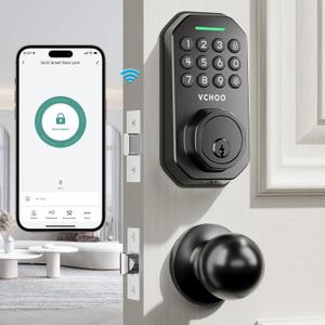 Keyless Entry Door Lock with Handle Wi-Fi Door Locks for Front Door Anti-Peeping Password App Control Smart Door Lock for Homes Hotel Bedroom Doors with 2 Door Knobs