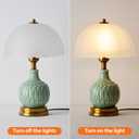 Ceramic Table lamp Set of 2, Modern Bedside Lamps Green Mid Century Vintage Desk Lamp Retro Glass Mushroom Traditional Lamp for Nightstand Living Room Bedroom Home Decor (S03GN-2PACK)