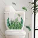 2 x 1 PC Green Plant Leaves Flowers Toilet Stickers Self-Adhesive Toilet Lid Stickers Bathroom Wall Sticker Cover Decor Decal DIY Removable Toilets for Cistern Bathroom WC Restroom Decor