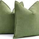 MIULEE Pack of 2 Sage Decorative Pillow Covers 20x20 Inch Soft Chenille Luxurious Couch Throw Pillows Farmhouse Cushion Covers with Elegant Design for Sofa Bedroom Living Room Home Decor