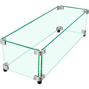 Fire Pit Wind Guard, 23.5" x 7.5" Square Tempered Glass Wind Shield for Firepit & Fire Table, Thick Glass and Easy Installation with Included Tools, Airflow Management for Stable Flame