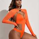 Avidlove Rave Outfits for Women Festival Sexy Lingerie Bodysuit Buckle Shrug Crop Top Set Orange