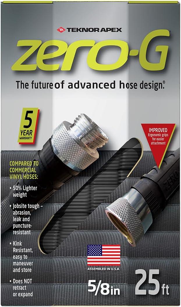 zero-G 4001-25 8 Inch by 25 Feet Lightweight, Ultra Flexible, Durable, Kink-Free Garden Hose, 5, 5/8" x 25', Gray