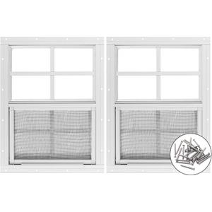 2 Pack Shed Window 12" W x 16" H, White Flush Mount Window with Tempered Glass and Removable Screen for Playhouses, Sheds, Garage and Chicken Coops