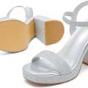 Platform Sandals Women Fashion Block Chunky Heeled Sandals Open Toe High Heels Evening Wedding Party Prom Dance Summer Ankle Strap Dress Shoes (5.5, Glitter Silver)