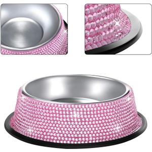Sparkly Full Rhinestones Designed Stainless Steel Pet Dog Bowl - Stylish and Practical Diamond Food Water Dishes Bowls for Small Medium Large Dogs Cats Rabbits (Pink) Sparkly Full Rhinestones Designed Stainless Steel Pet Dog Bowl - Stylish and Practical Diamond Food Water Dishes Bowls for Small Medium Large Dogs Cats Rabbits (Pink)