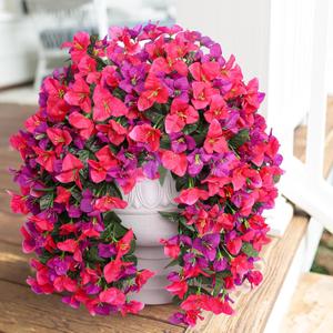 Faux Bougainvillea Artificial Flowers Plants for Outdoor Outside Spring Decoration, 2pcs Fake Silk Long Trailing Vines UV Resistant Realistic for Front Door Porch Planter Urn Patio Balcony Yard, Mix (Purplehotpink)