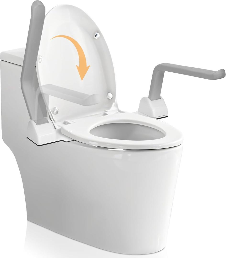 WICHEMI Toilet Safety Rails for Seniors Toilet Rails with Arms Foldable Toilet Handrails Aluminum Alloy Armrest Hand Rail Heavy Duty 480LBS Toilet Safety Frame for Elderly, Handicap, Pregnant (White)