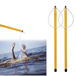 Telescopic Pool Rescue Hook with Pole, 4ft-21ft Adjustable Duty Pool Pole, Adjustable Heavy Duty Fiberglass Telescoping Ring, Specialised Emergency Rescue Equipment for Drowning Victims ﻿ (256IN-Yellow)
